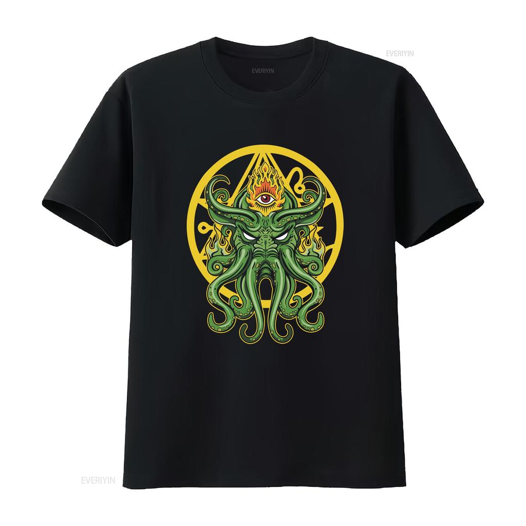 Cthulhu T Shirt H P Lovecraft Monster The Call Of Eye Providence Pentagram Sci Fi vintage Washed Soft Casual fashion Stylish