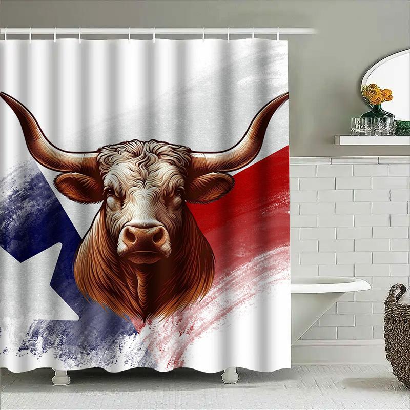 Trendy 3D Printed Shower Curtain Featuring A Longhorn Bull With Texas Flag Design Modern Home Decor Bathroom Accessories For Adu