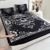 3pcs Black White Gothic Skull Fitted Sheet Set 3D Printed Mattress Covers Soft Breathable With 2 Pillowcases for Adults Bedroom