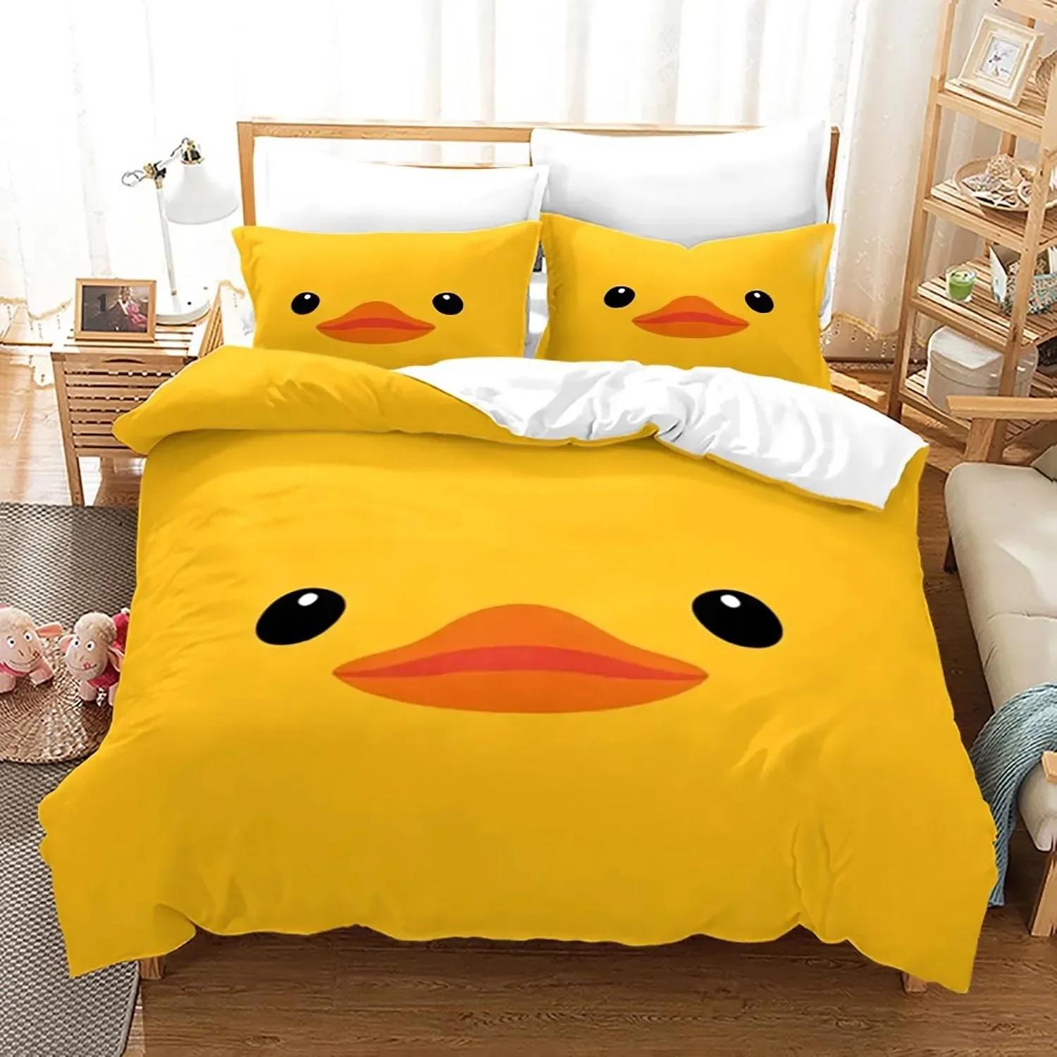 

Luxury New 3D Print Cute Yellow Duck Duvet Cover Set High Quality Cartoon Style Bedding Set Cover Set For Girls Boys Kawaii 70x133cm