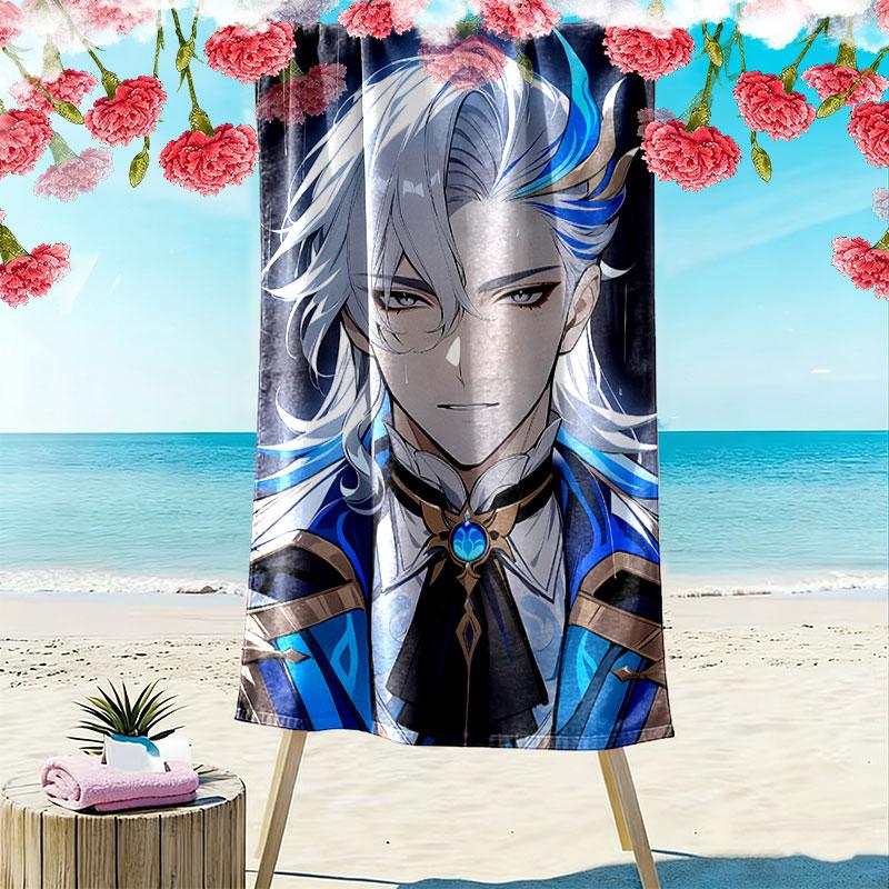 Genshin Print Beach Towel, Large Soft Quick Dry Towel for Beach Camping Swimming