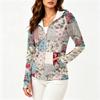 Women's Fashion Zip Up Hooded Long Sleeve Jacket With Tie- Print & Pockets