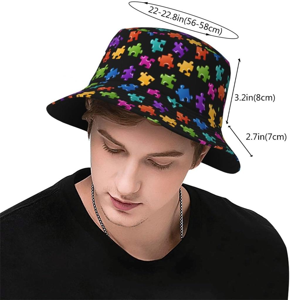 Autism Hats Funny Cute Autism Awareness Print Bucket Hat Summer Travel Beach Fisherman Hat For Women And Men 00003
