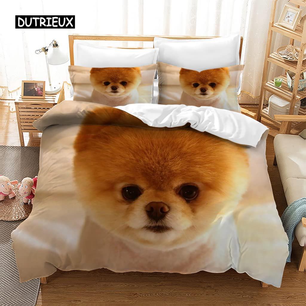 

Померанский шпиц пододеяльник комплект постельного белья с изображением животных собак комплект постельного белья 3D милый питомец постельное белье для подростков двойной размер Queen King размер полиэстер пододеяльник US King(264x228cm)