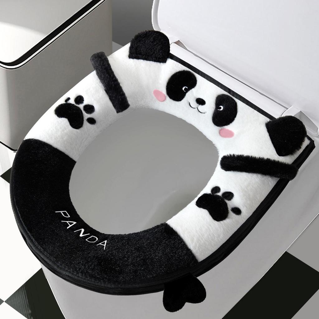Four Seasons Universal Plush Toilet Seat Cover Set - Winter Thickened Zipper Style Cushion Ring.