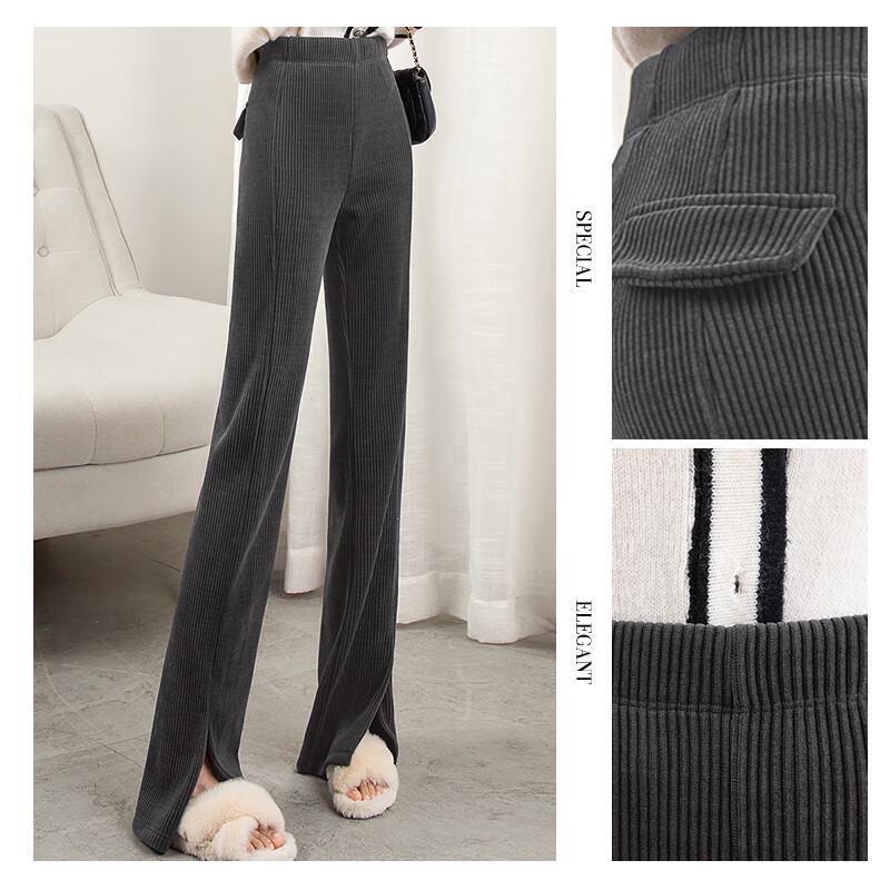 Women's High-Waisted Corduroy Slit Straight-Leg Casual Pants