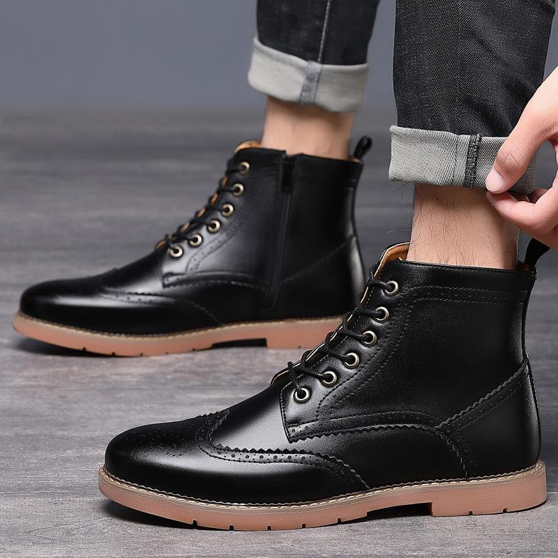 Herren High Top Business Casual Lederschuhe Brogue Gravierte Martin Stiefel Große Größe Outdoor Sport Lederstiefel