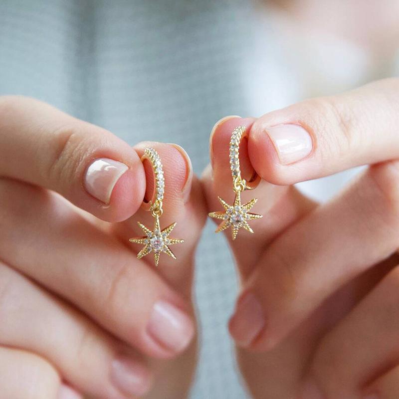 Star Earrings For Women, Trendy And Elegant Sun Jewelry, Zircon-Inlaid Exquisite Jewelry.