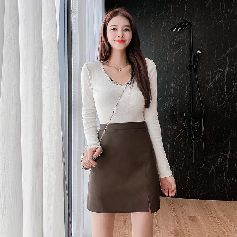 

Women s High-Waist Coffee A-Line Bodycon PU Midi Skirt with Slit, Plus Size, Autumn/Winter 2024 Collection S [Recommended 81-90 lbs]