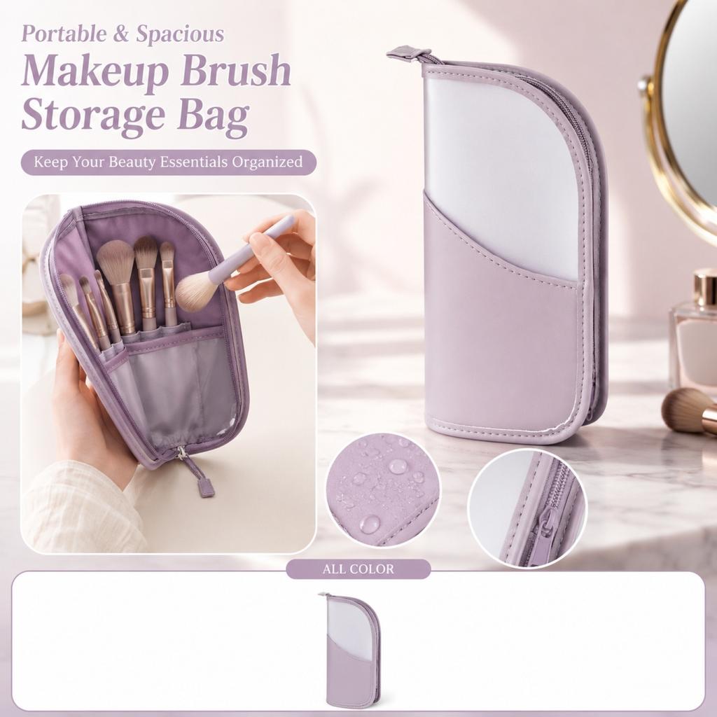 Make-up-Pinsel-Aufbewahrungstasche mit Reißverschluss Transparente Fronttasche Kompaktes Design Reise-Make-up-Organizer-Etui für Kosmetikpinsel und -werkzeuge