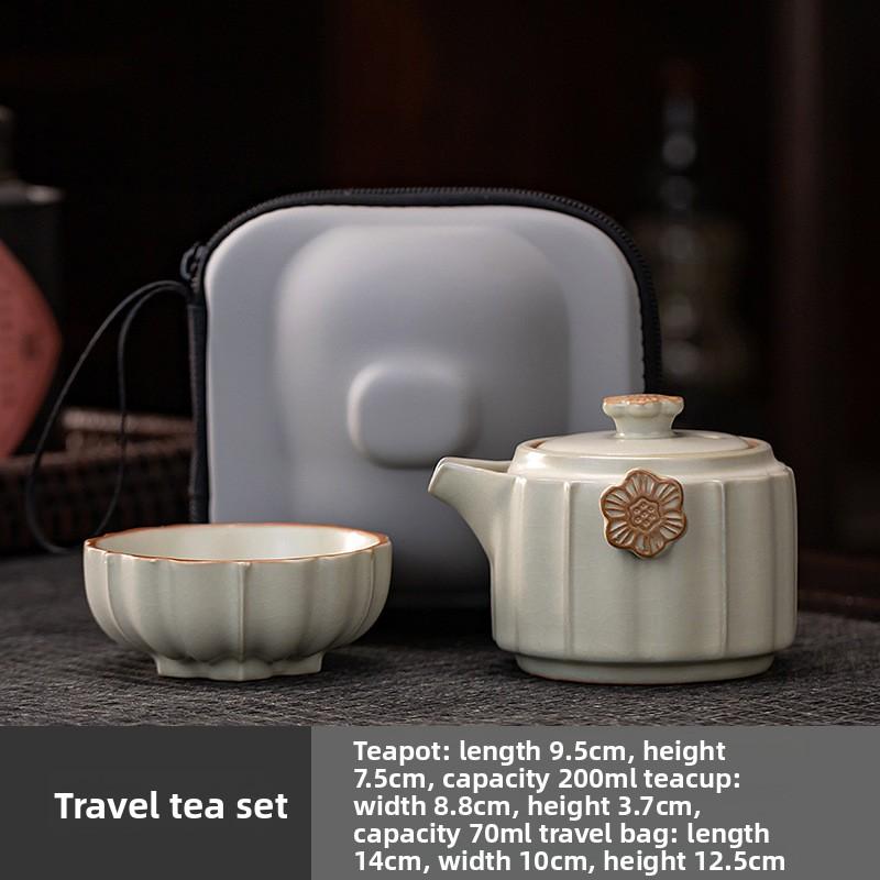Portable Ru Kiln Travel Tea Set Ceramic Plum Blossom Fast Cup 1 Pot 1 Cup for Outdoor Office Camping Solo Use Gift