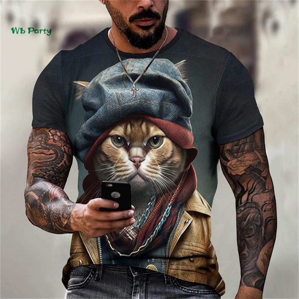 Fashion Cat Pattern Men's T-Shirt 3D Animal Print Short Sleeve T-Shirt Hip Hop Party Tops Summer Men's Outdoor Casual Clothing