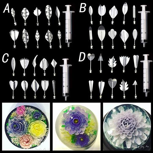14 Stil 3D Gelatine Kuchenform Gelee Kunst Pudding Blumen Edelstahl Düse Spritze Nadel Set Kuchen Dekorationswerkzeuge