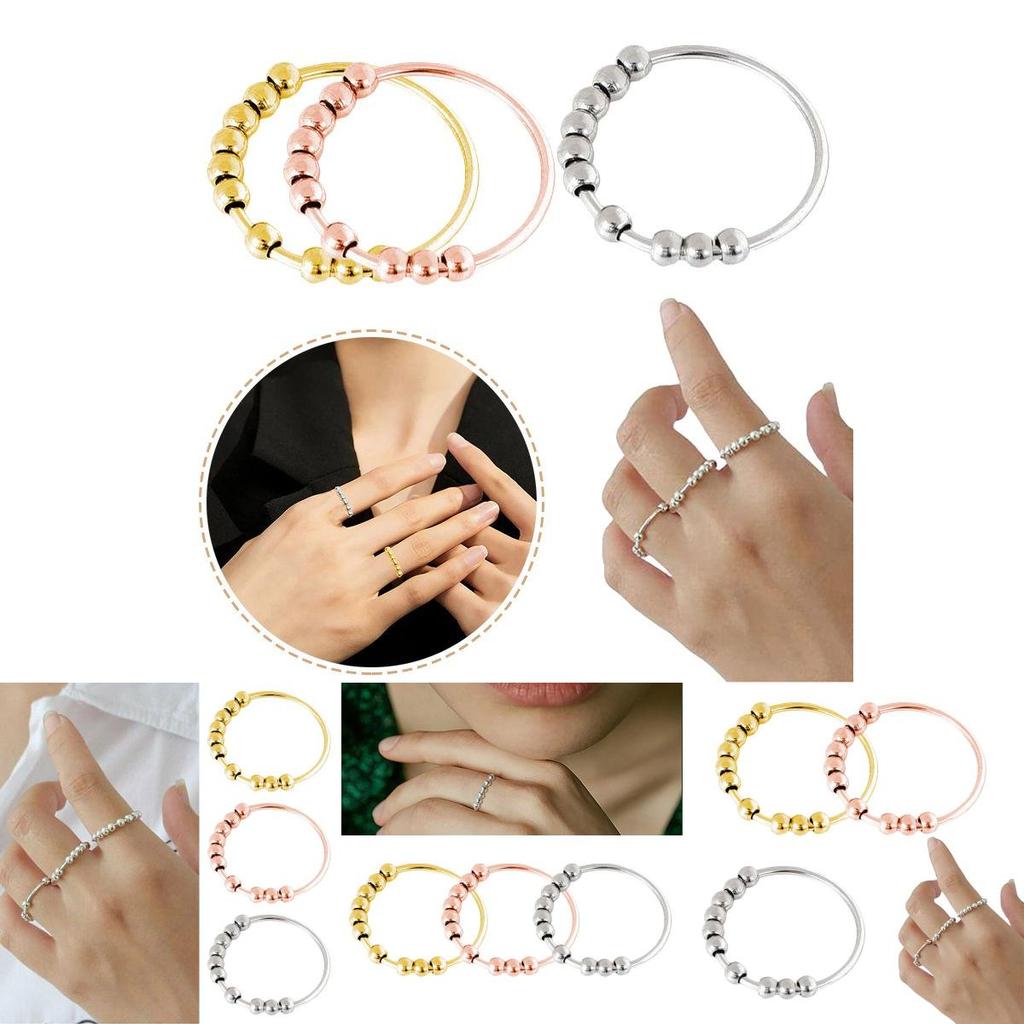 Sterling Silver Rotatable Beaded Finger Ring- The Ultimate Anti-stress Ring For Women
