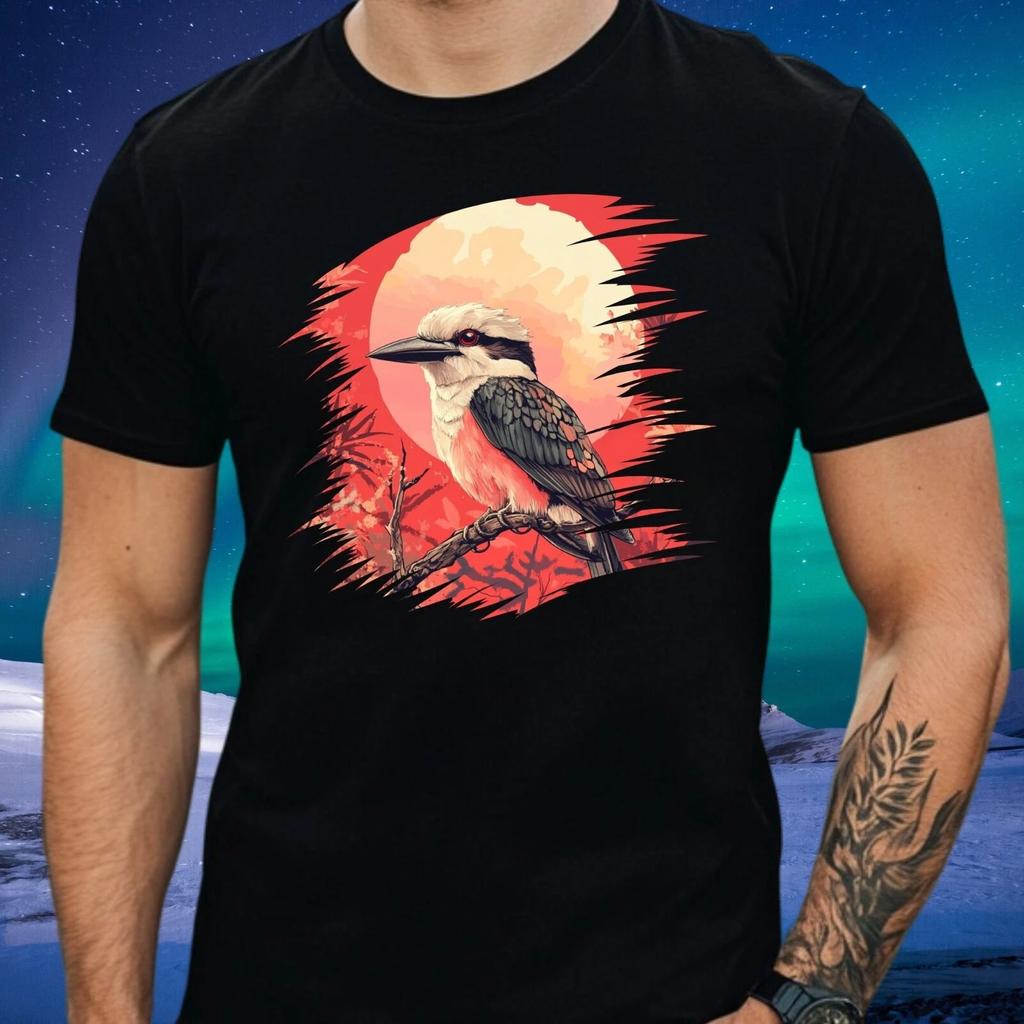 T-Shirt Herren Kookaburra Vogel Roter Mond Motiv Baumwolle Größe XS bis 5XL