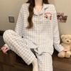 Air cotton pajamas women's autumn and winter long sleeves thickened interlayer warm stars cat student loungewear real shot