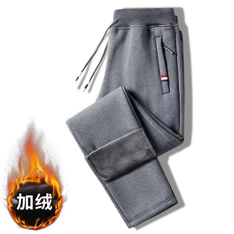 Fleece Pants Men's Autumn and Winter New Fleece Thickened Large Size Three-color Standard Zipper Sports Trousers