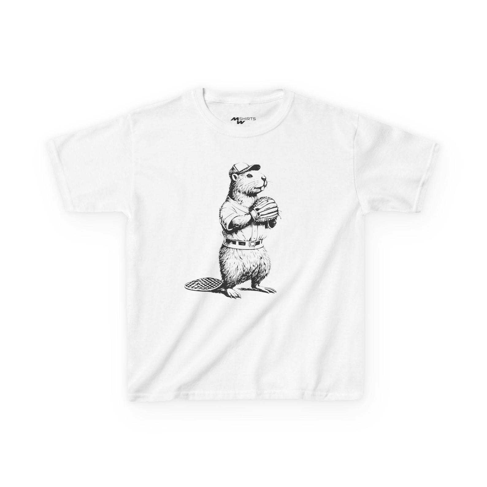 Beaver Baseball Kids Tee, Woodland Animal Shirt M