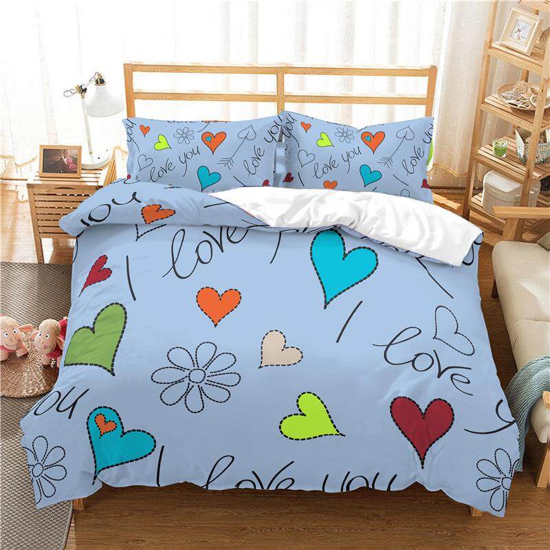 3D Love Heart Duvet Cover Microfiber Romantic Love Affection Theme Bedding Set King Full For Kids Teen Valentines Day Room Decor