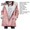 Lady Thick Coat Women Fall Winter Hooded Soft Plush Long Sleeve Mid Autumn Jacket Length Windproof Cold Resistant Buttons Loose Pockets