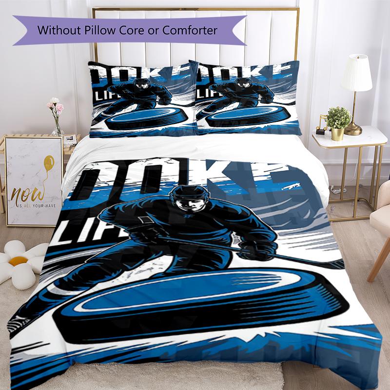 3pcs Ice Hockey Bedding Set Duvet Cover Closure Includes 1 Duvet Cover & 2 Pillowcases, Soft and Comfortable for All Seasons.