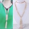 European Style Pearl & Rice Bead Tassel Long Necklace/Sweater Chain