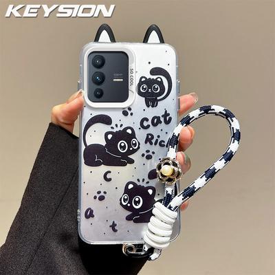 KEYSION Custodia Carina Cartoon con Orecchie per VIVO V23 5G con Cordino in Silicone Morbido+PC Cover Posteriore Antiurto per VIVO V23 5G