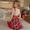 Women's Burnout Lace Mesh Lace Up Padded Sleep Dress with Robe Lounge Set