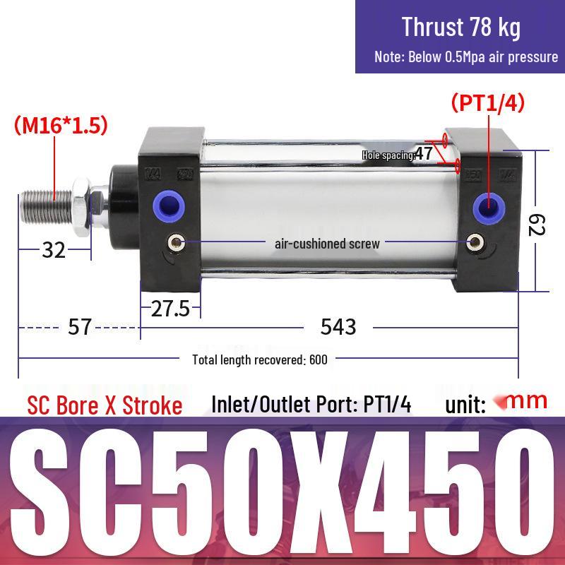 SC63 High Thrust Small Pneumatic Cylinder, Model SC40/50/80/100*125X150X200X500-S