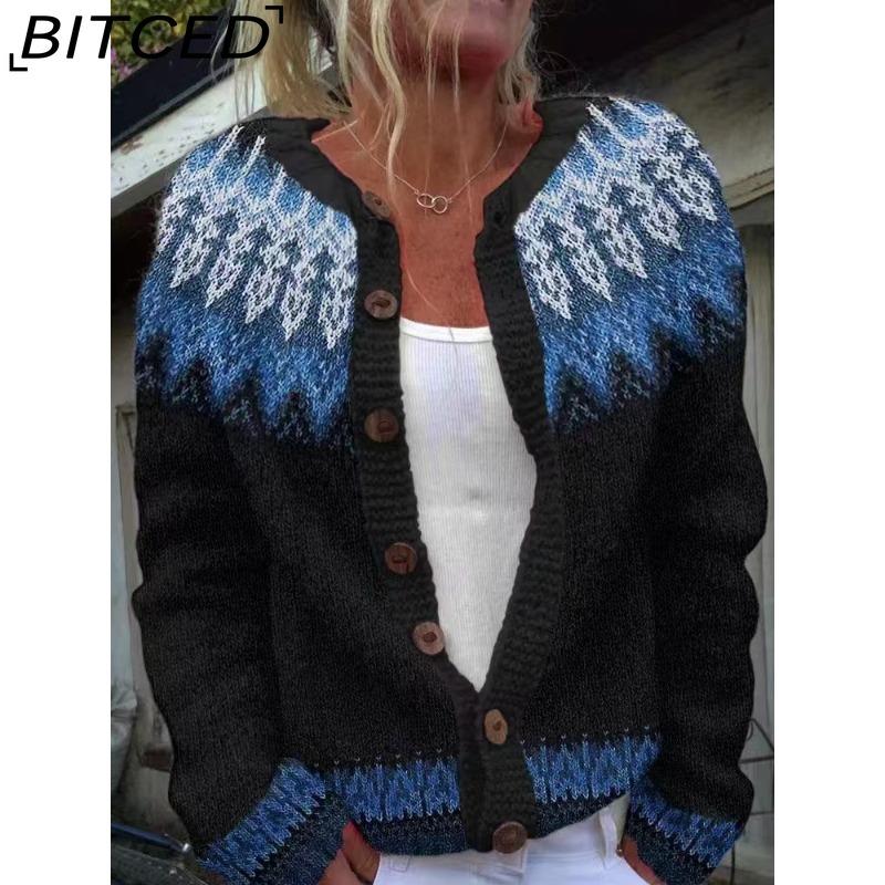 BITCED Women's Cardigan Sweater - Color-Blocked Oversized Knit Top