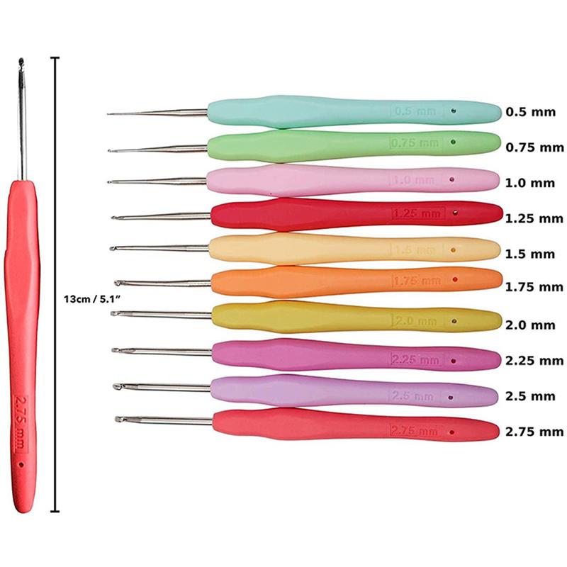 20Pcs Small Size Lace Crochet Hooks (0.5-2.75Mm), Ergonomic Crochet Hooks Set With Soft Grip Handle For Thread