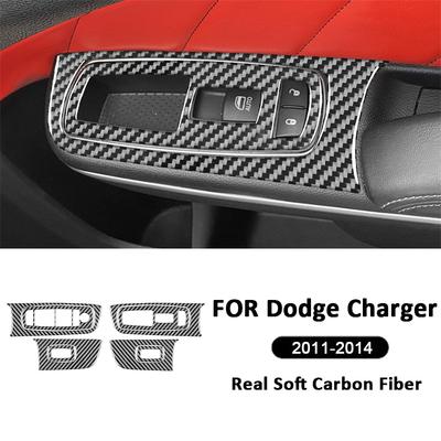 Carbon Fiber Car Power Window Lifter Control Panel Trim Frame Decoration Sticker For Dodge Charger 2011-2014 Interior Parts
