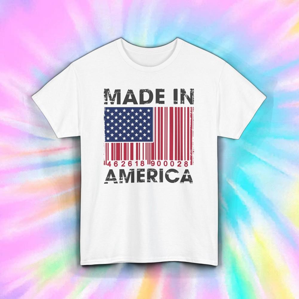Made In America Shirt Patriotic Flag Barcode USA Pride Gift Tee S-5XL
