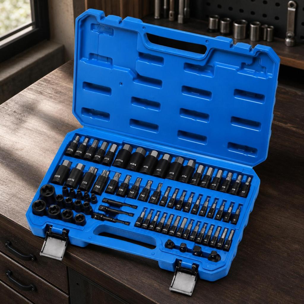 71 Pieces Drive Socket and Kit Labeled Portable Tool with Storage