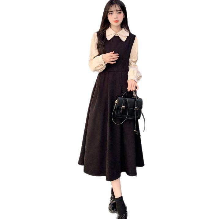 Dress Academy style long-sleeved retro Mori skirt temperament thin French long dress women's clothing autumn and winter new