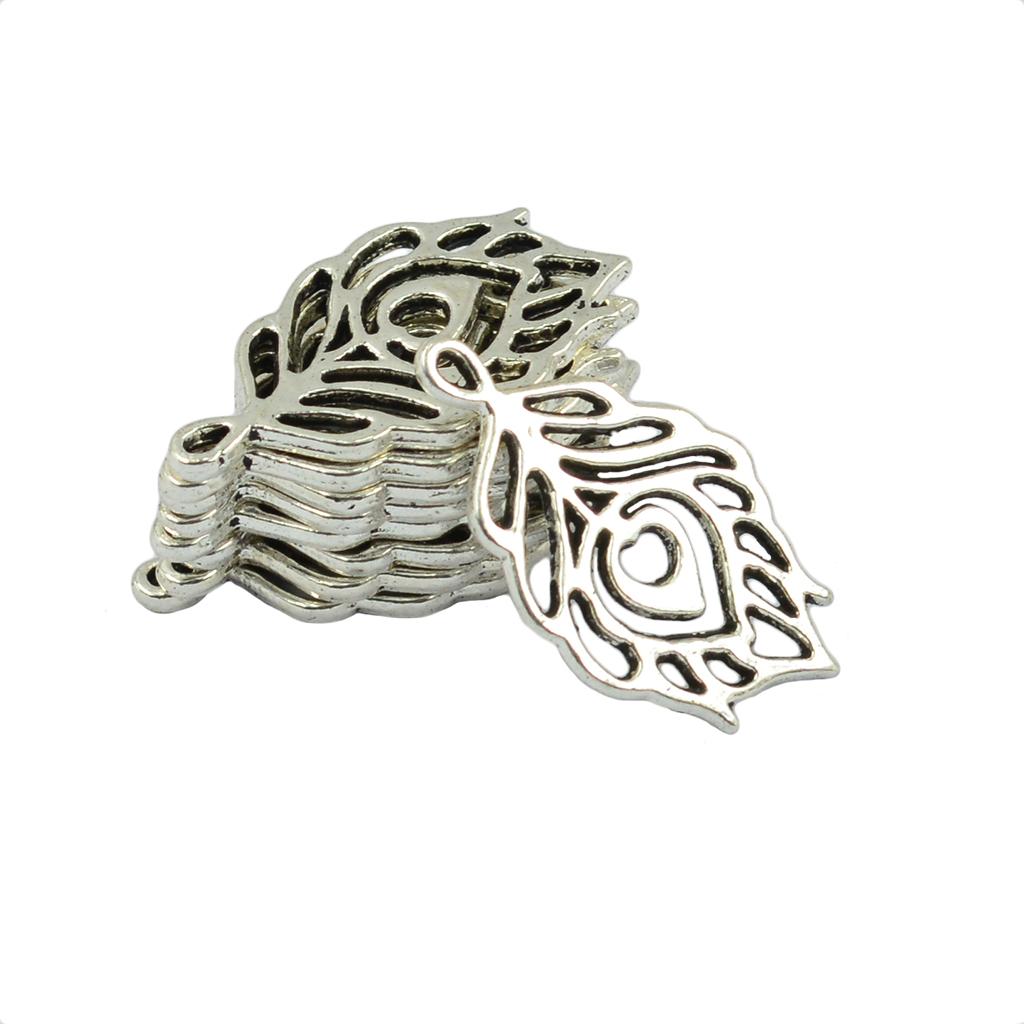 100pcs silver color feather Charms for Necklace Jewelry Making Accessories