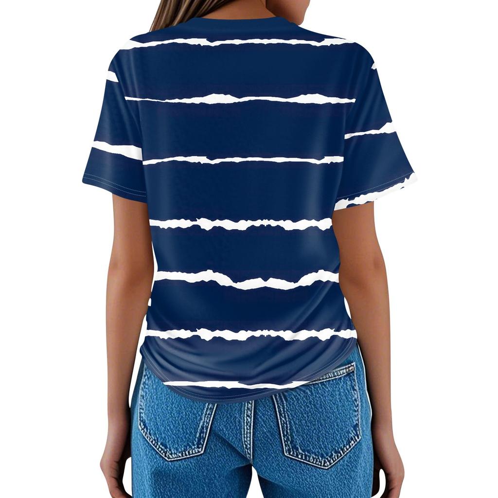 Camisetas femininas moda casual tops gola redonda manga curta estampado túnica