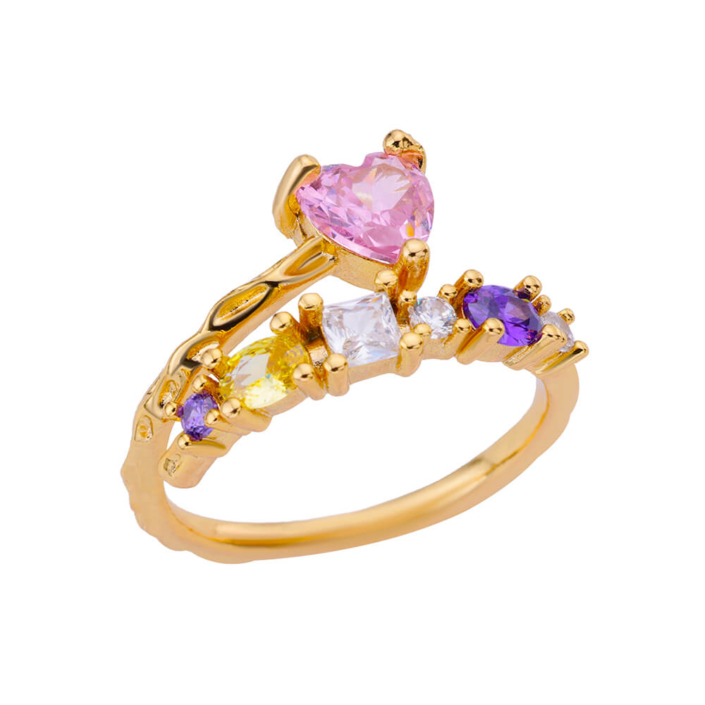 Pink Zircon Heart Rings For Women Gold Plated Stainless Steel Adjustable Heart Ring 2025 Trend Wedding Aesthetic Jewelry Gift