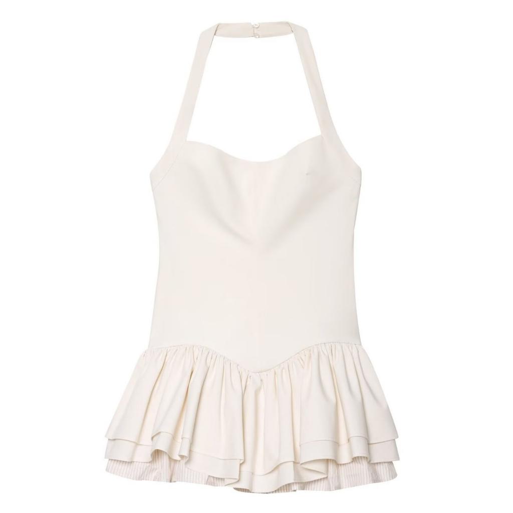 Summer new women's clothing, European and American style laminated decorative neck collar jumpsuit dress