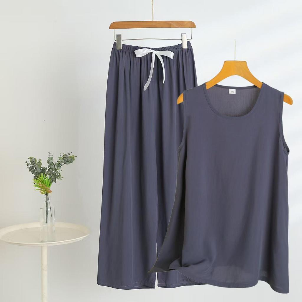 Chic 2025 Summer Women's Cotton-Silk Tank and Long Pants Set