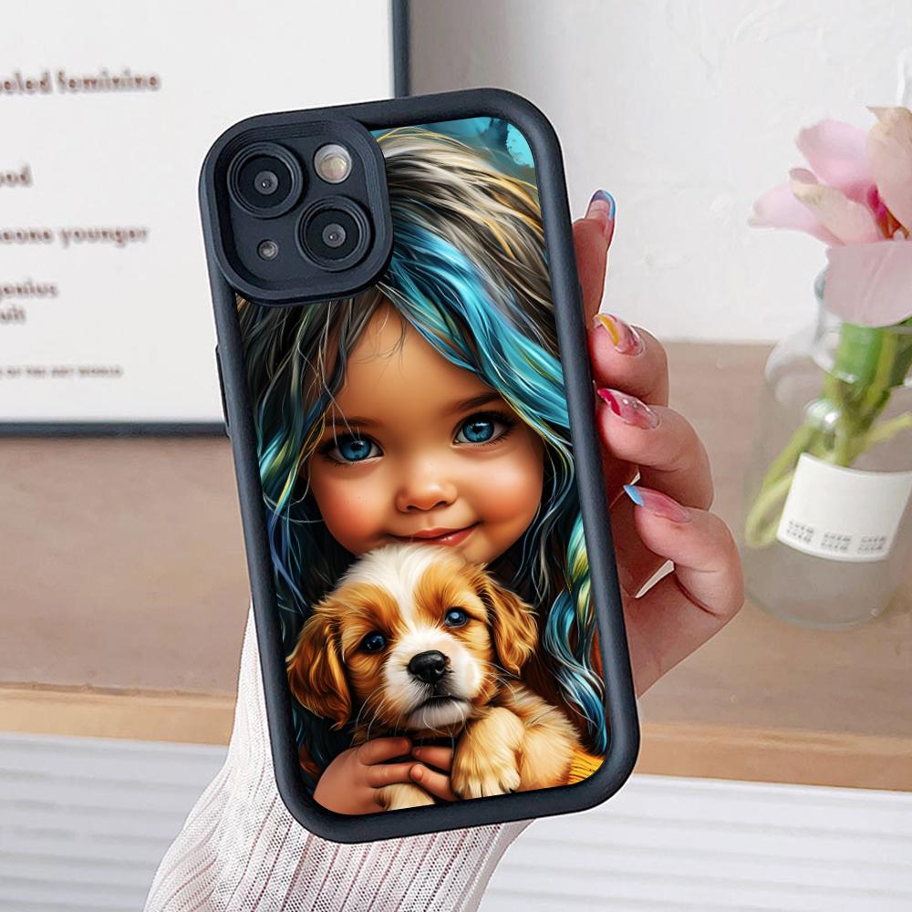 

Girl Dog Puppy Thicken TPU Mobile Phone Case for iPhone 17 16 15 14 13 12 11 Air Pro Max Plus Colorful Cover iPhone17