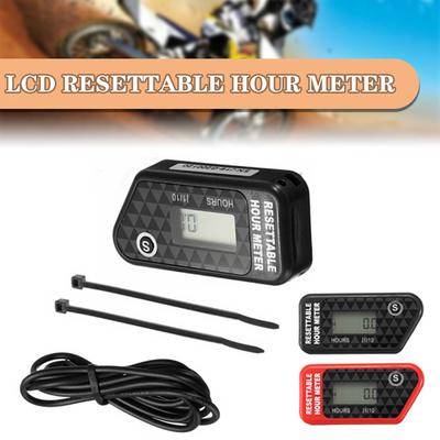 Wasserdichter LCD-Stundenzähler mit rücksetzbarer Wartungserinnerung in Schwarz/Rot für Motorrad, ATV, Motorboot, Rasenmäher