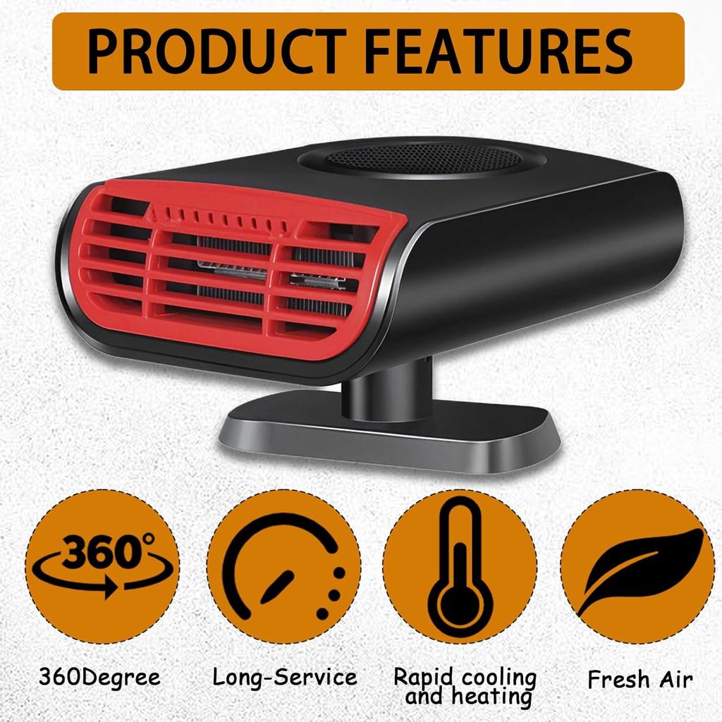 Portable 2-in-1 12V Car Heater 150W Fast Car Defroster Windshield Heater with 360° Rotation, Plug Into Cigarette Lighter for Car,Truck,SUV,RV