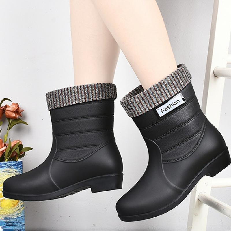 Slip On Waterproof Rubber Rain Boots for Women Comfort Non Slip Garden Outdoor Walking Water Shoes Galoshes for Ladies