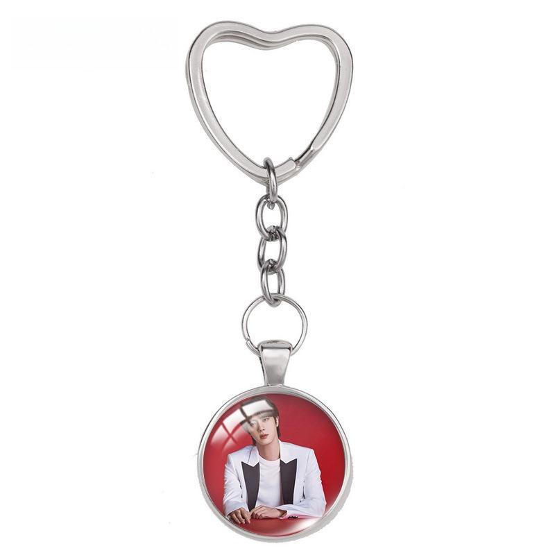 BTS Menber Photo Glass Dome Keychain, Heart Shaped Clasp Kpop Charm, Bangtan Boys ARMY Fans Bag Accessory