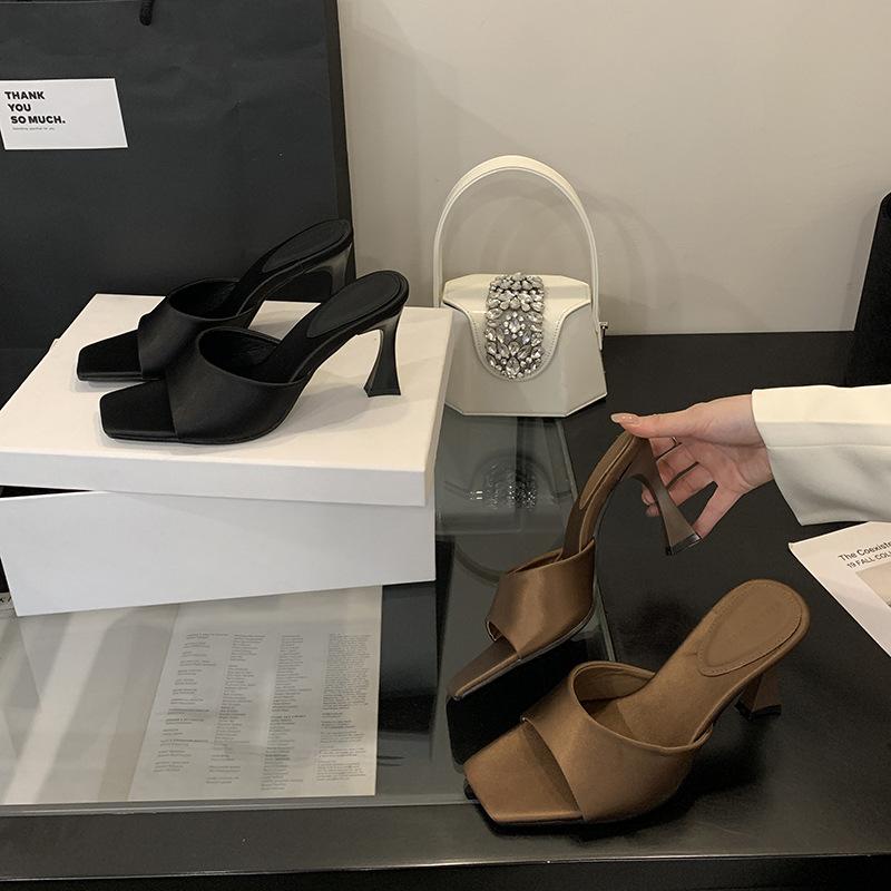 Women S Shoes Spring Summer Fashion High Heel French Style Simple Elegantsandals Slippers Elegant Elegant Square Toe Sandals 35