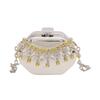 Dinner bag for women Metal mini rhinestone tassel shoulder bag women's chain crossbody chain box gold evening bag