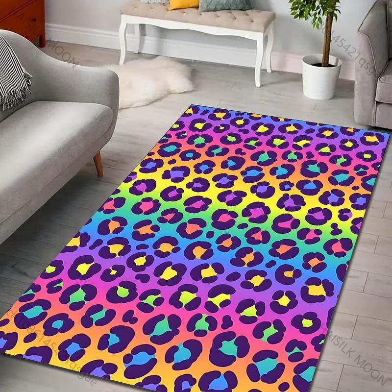 Colorful Leopard Art Print Carpet for Living Room Bedroom Sofa Creative Doormat Home Decor Area Rugged Non-slip Mat for Gifts