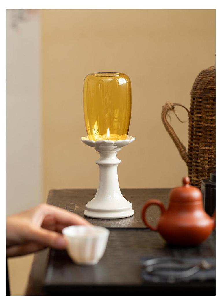 Chinese Forbidden City Glass Candlestick: Zen Tea Room Atmosphere Candle Lamp Decoration