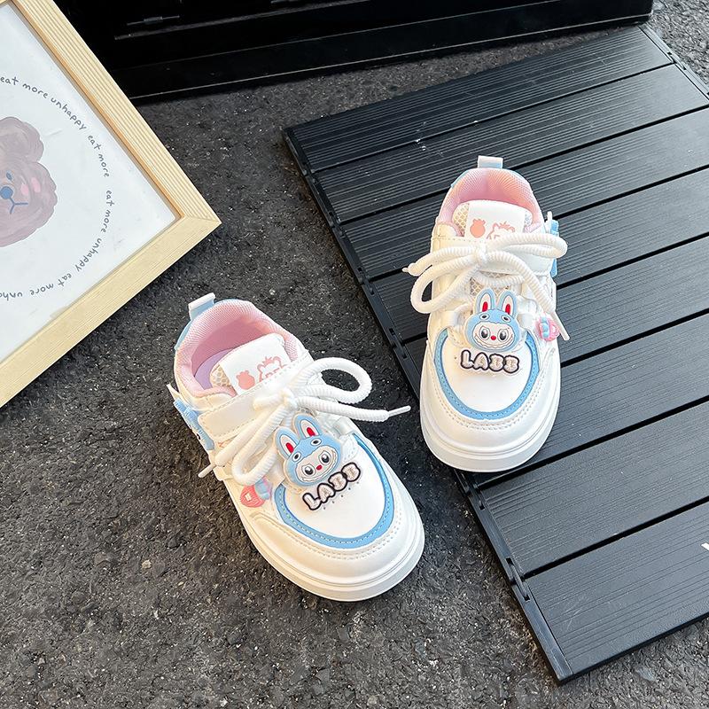 Children's and girls board shoes 2025 spring and autumn models fashionable soft-soled non-slip l rabub little girl casual little white shoes